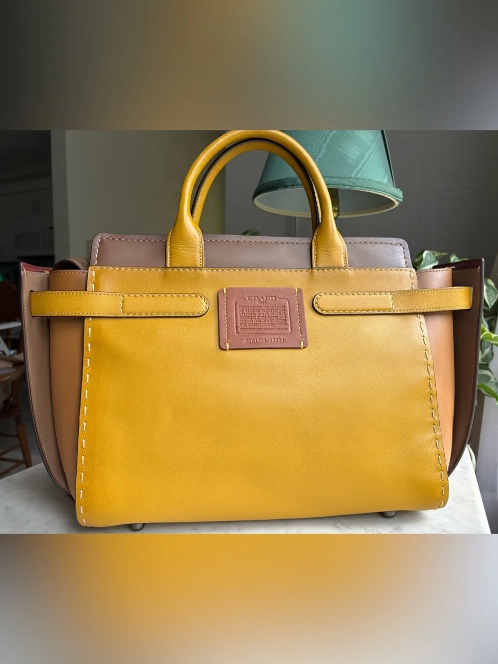 Coach 1941 Swagger 37 Two-Tone Yellow and Brown Leather Satchel/Briefcase - Picture 2 of 16